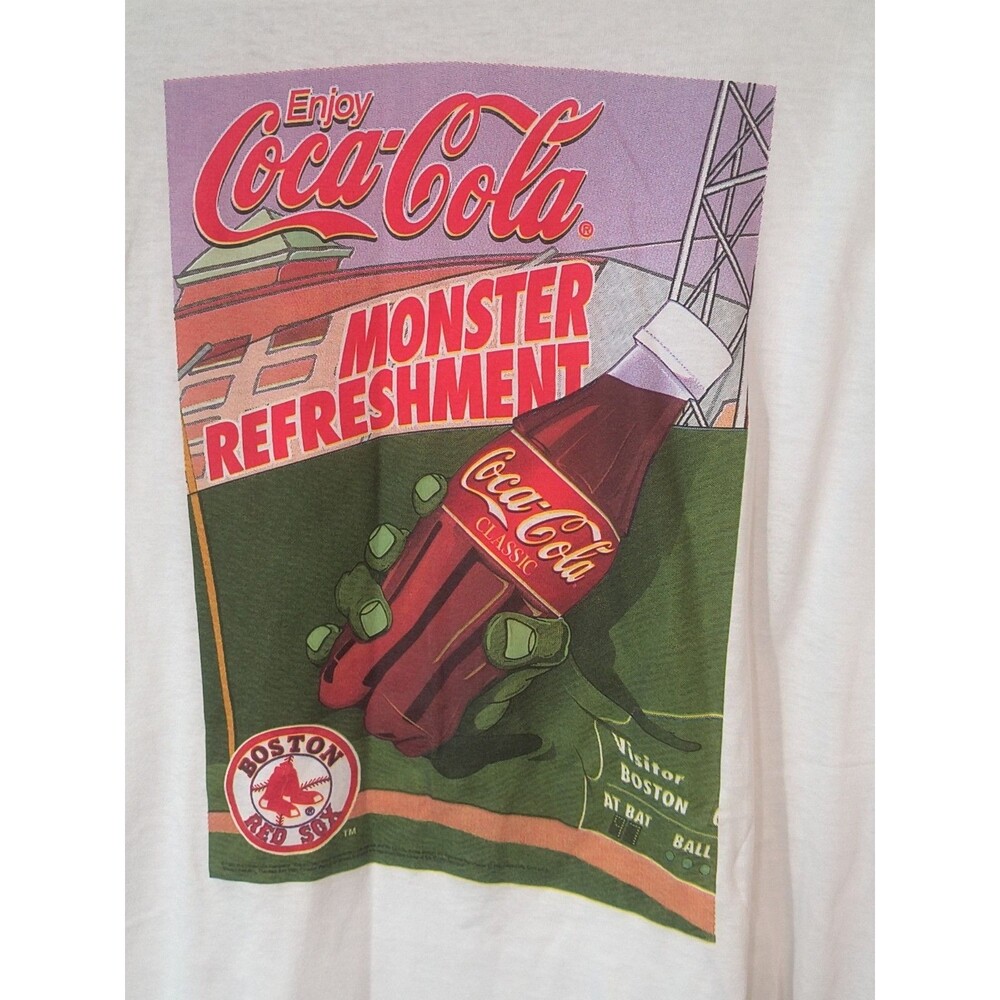 Vintage Red Sox CocaCola Monster Single Stitch FOL Tag T-Shirt SS Size XL White